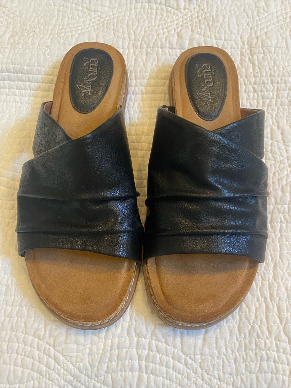 Eurosoft Black Leather Slip-On Mules for Women